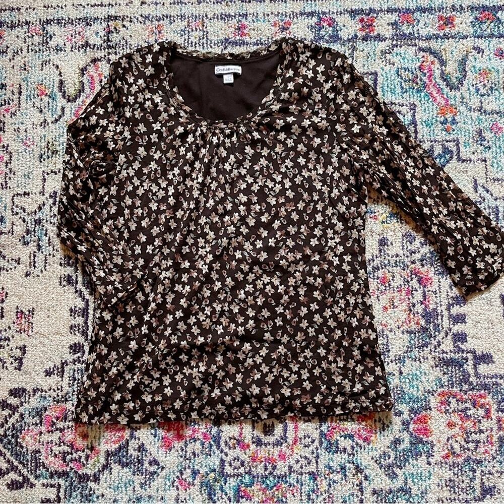 Croft & Barrow Flowy Floral Tunic Sheer Overlay Size Large